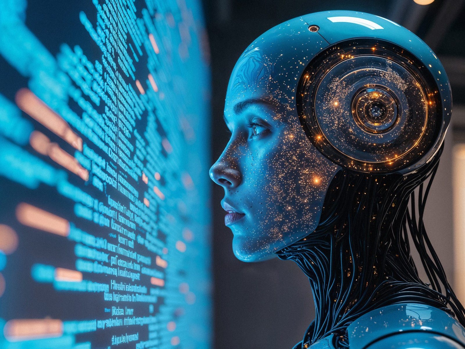 ai robot gazing code futuristic cyberpunk vision